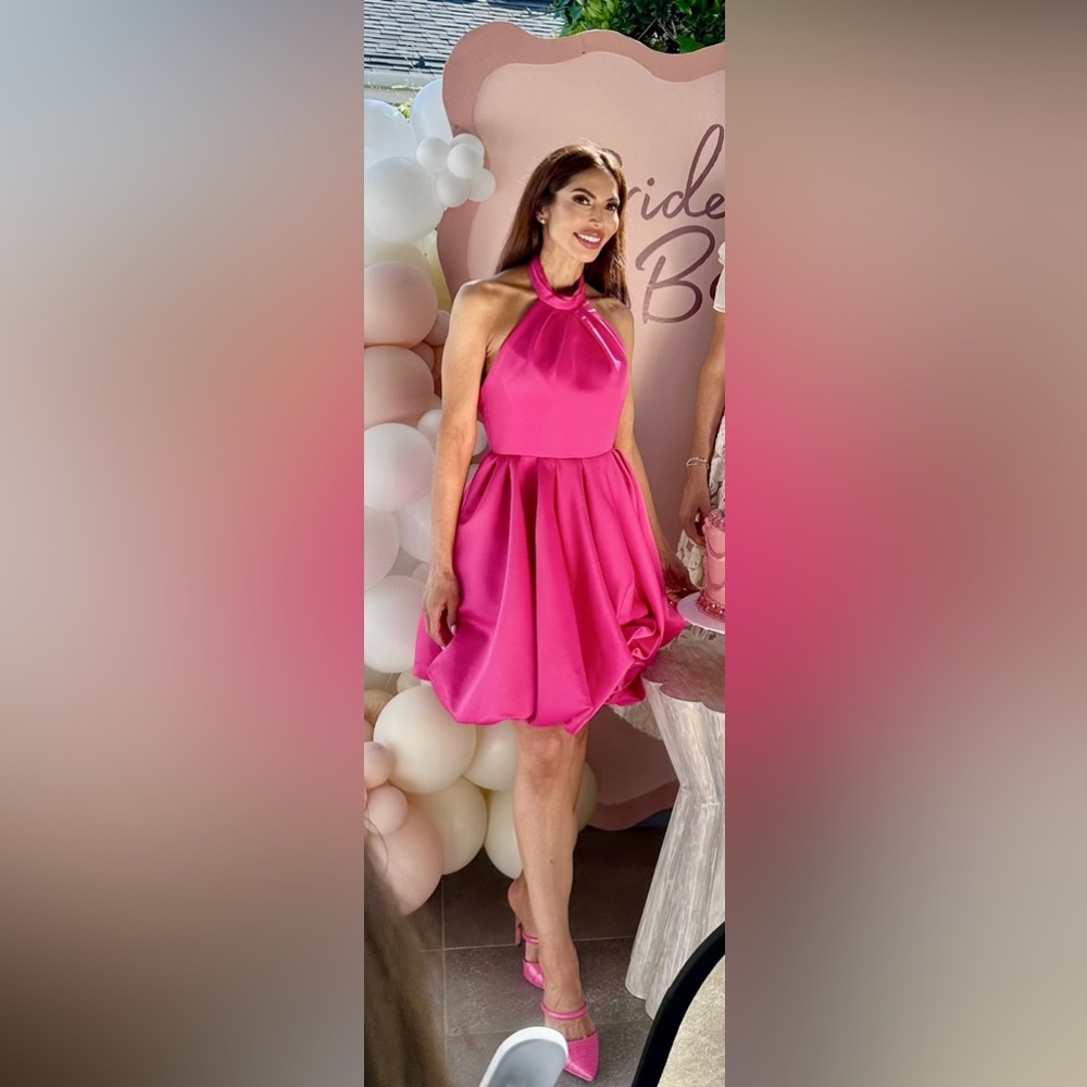 Mac Duggal High Nech Sleeveless Bubble Hem Mini Dress Fuchsia Size 2 - Picture 15 of 17
